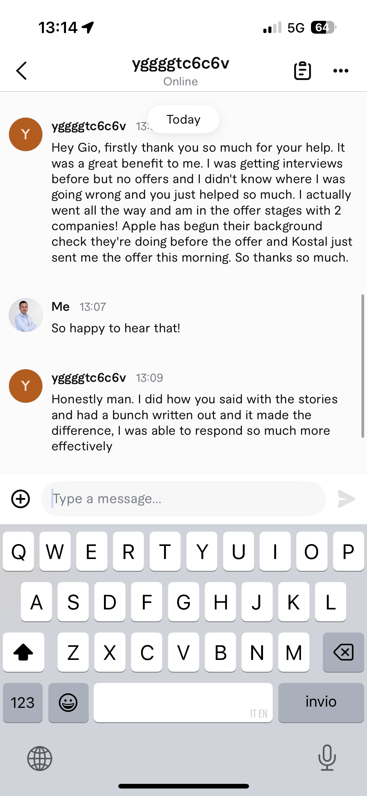 Apple interview coaching client feedback