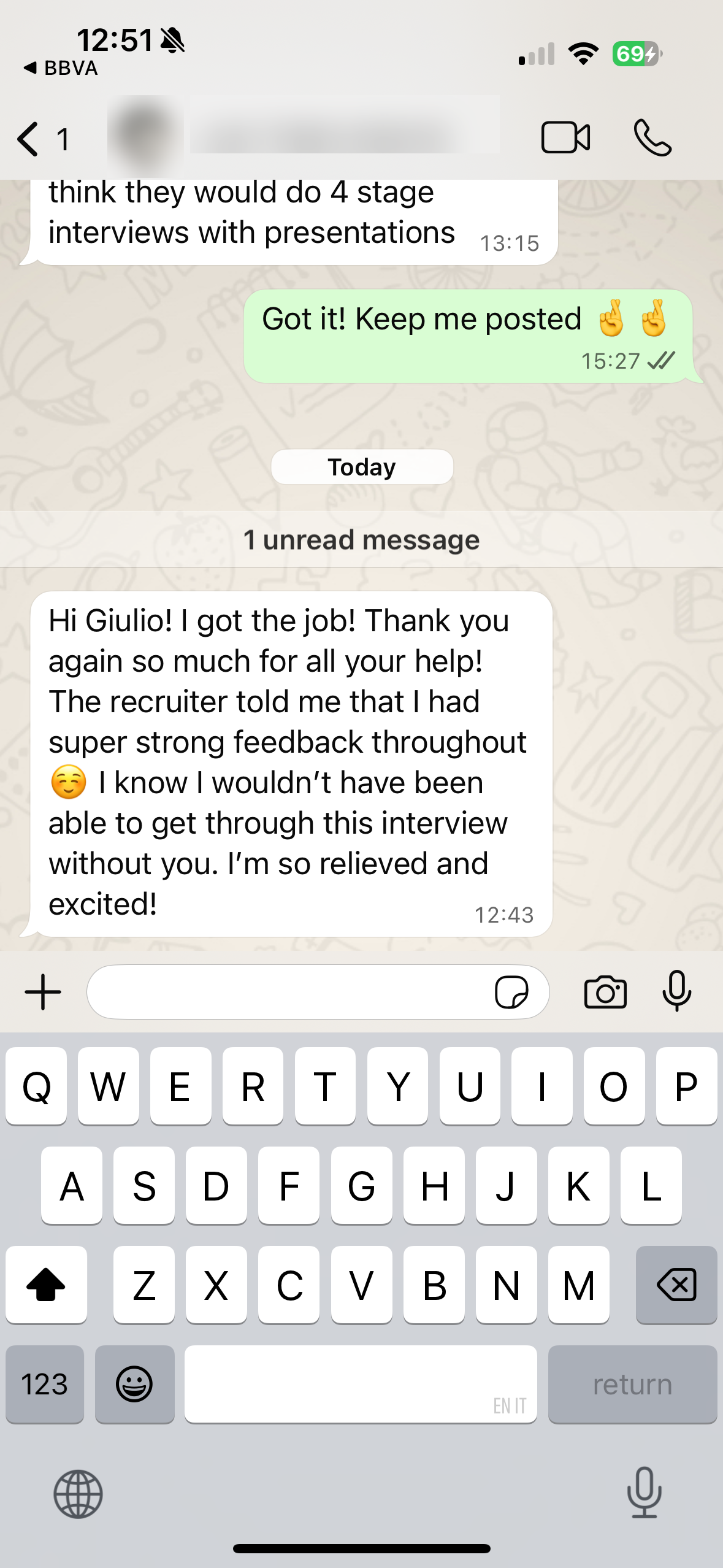 Anonymised Meta client message confirming an offer