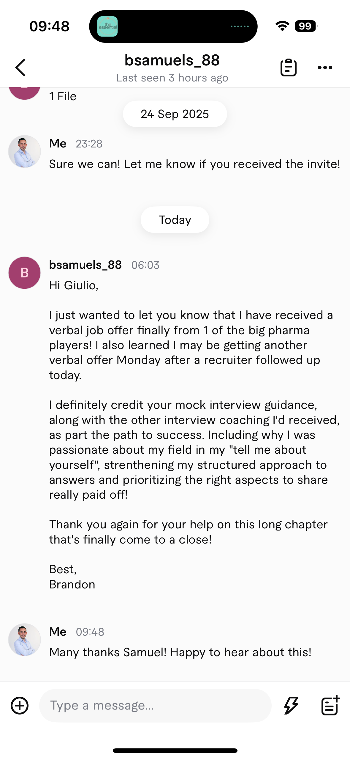 Client feedback about a pharma job offer